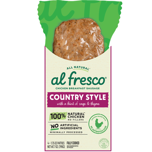 7 ounce package of Al Fresco Country Style Breakfast Chicken Sausage Patties