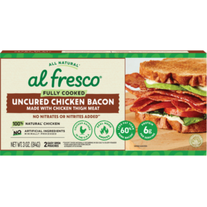 3 ounce carton of Al Fresco Fully Cooked Uncured Chicken Bacon