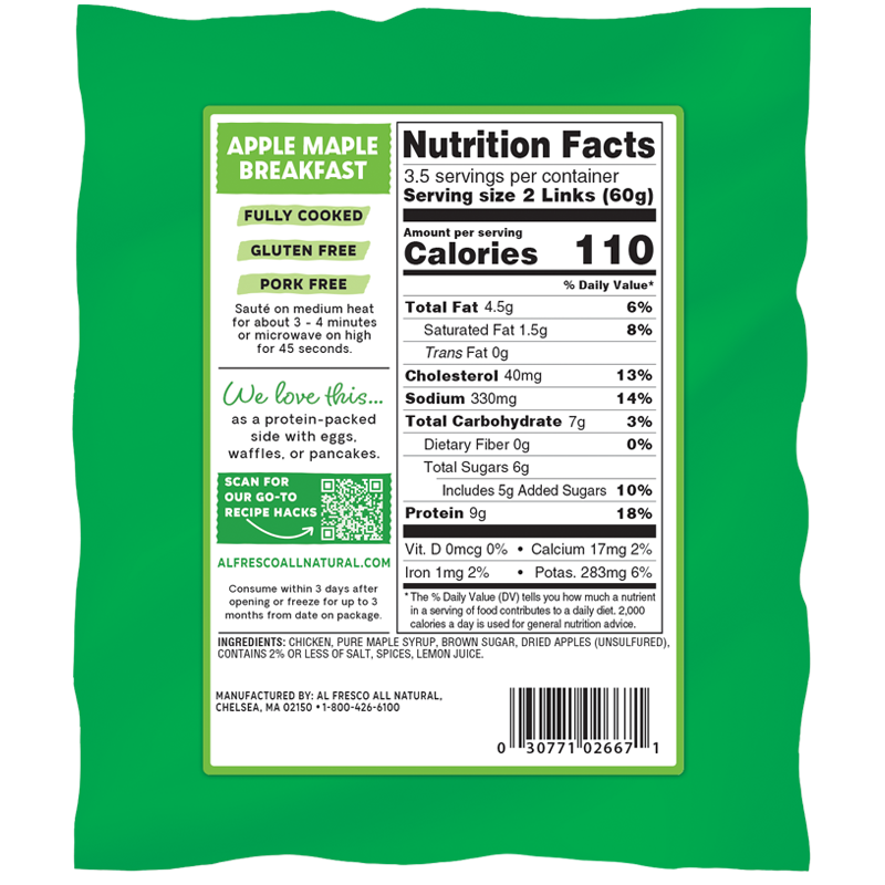 Apple Maple Chicken Breakfast Sausage - Al Fresco
