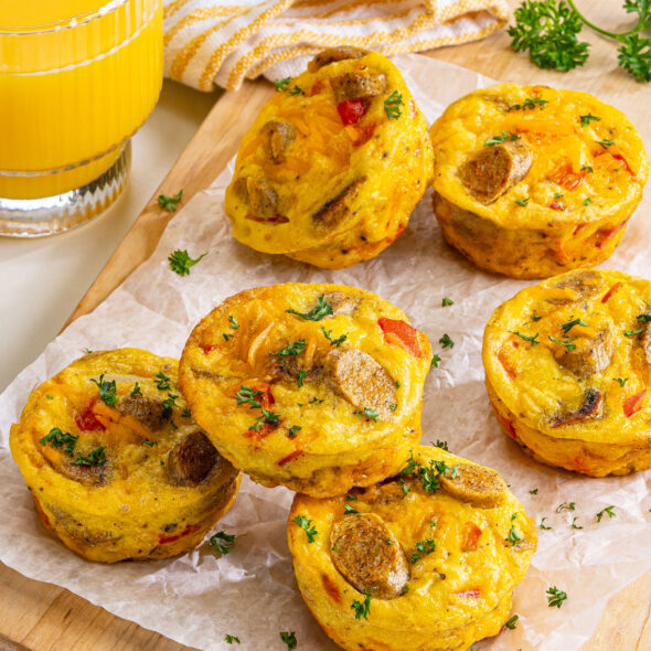 Healthy Egg Frittata with Al Fresco Chicken Breakfast Sausage and Orange Juice