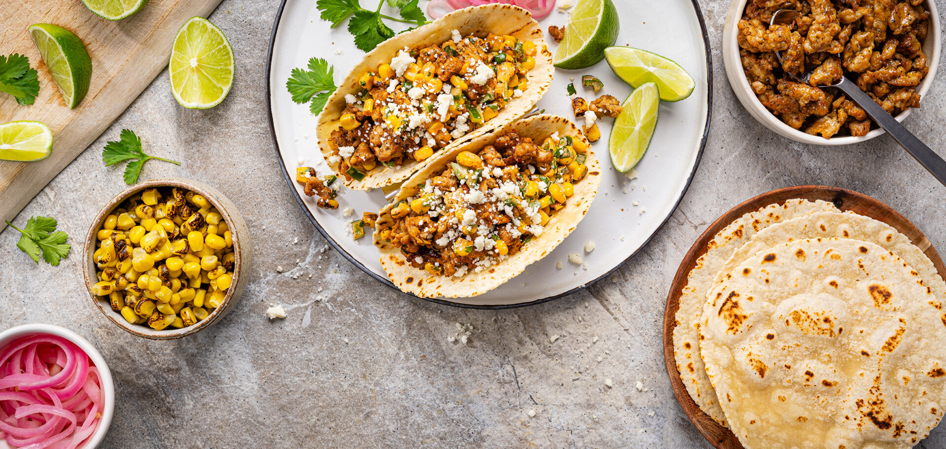 Mexican Street Corn Tacos with Al Fresco Seasoned Ground Chicken