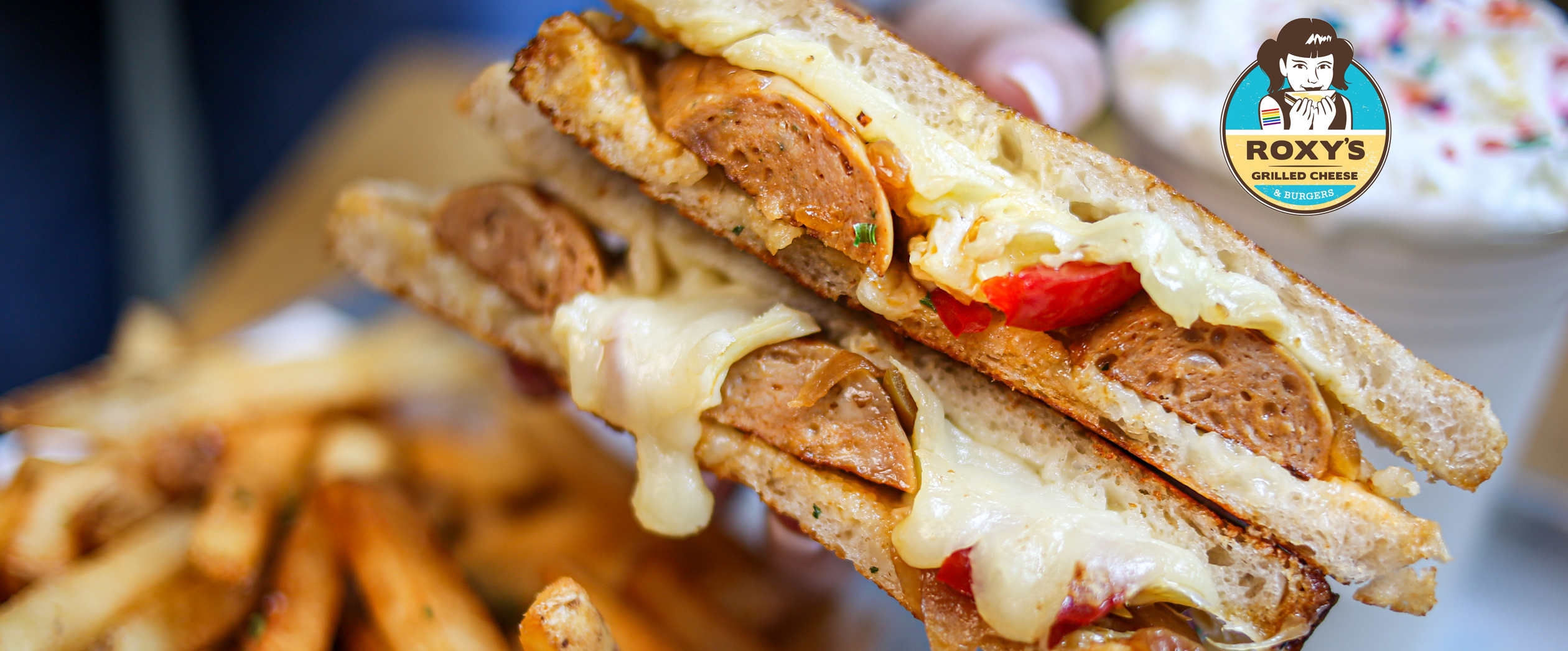 Roxys Grilled Cheese with Al Fresco Caramelized Onion and Cheddar chicken sausage