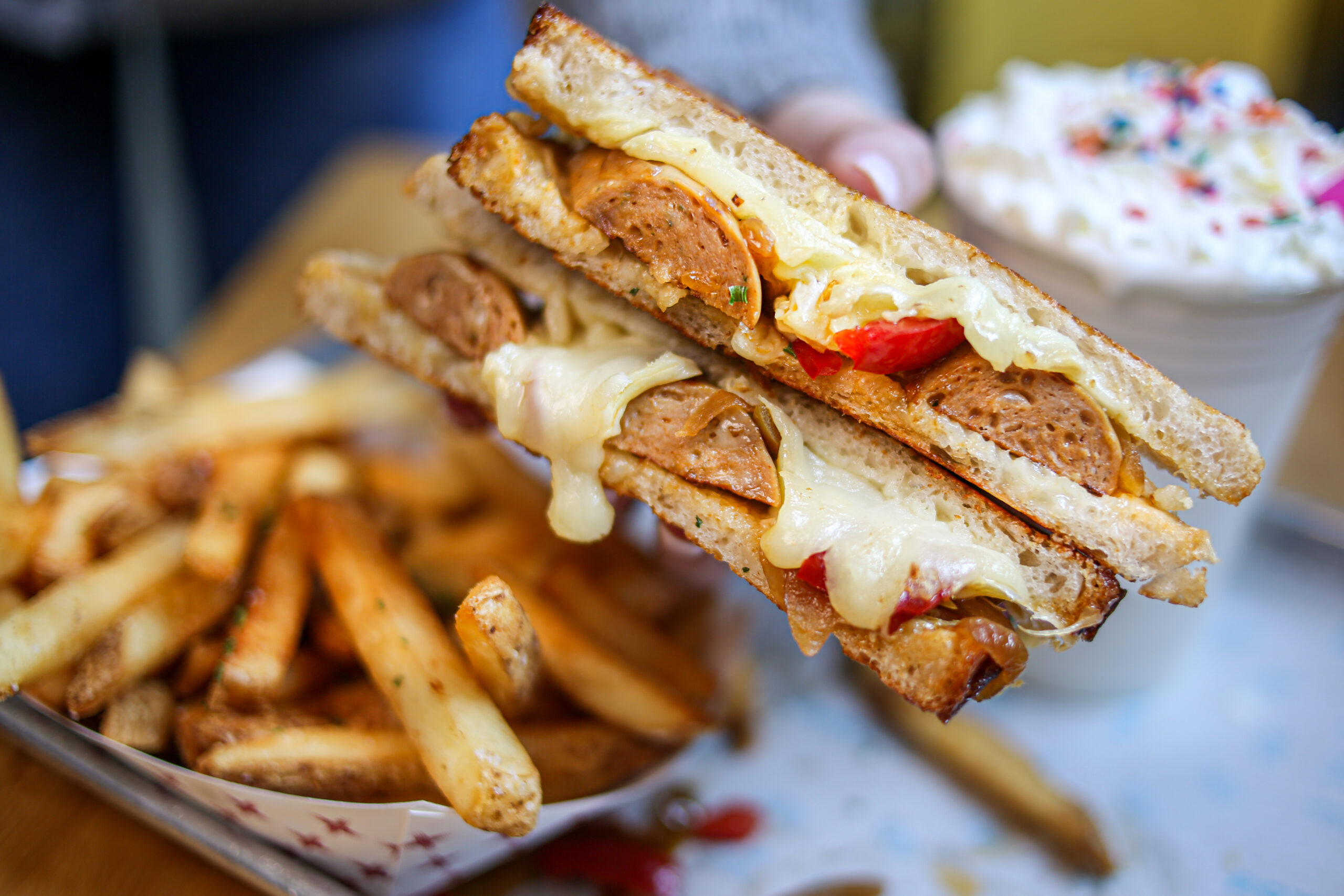 Roxy's Grilled Cheese Sandwich featuring Al Fresco Caramelized Onion and Cheddar Chicken sausage