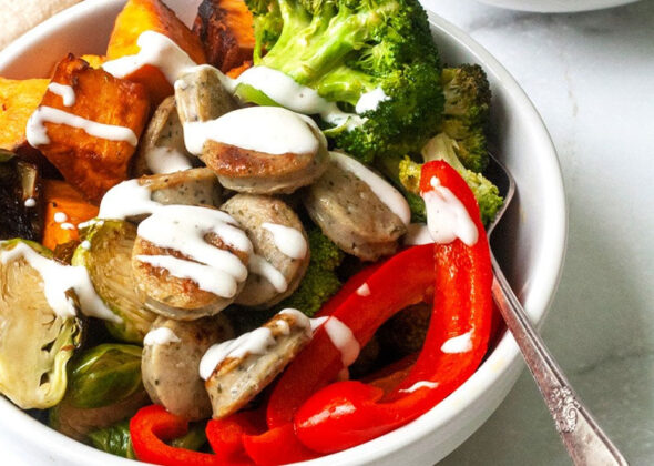 Paleo chicken sausage and veggie bowl